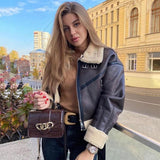 Girlkino 2022 New Fashion Suede Teddy Brown Woman Jacket Vintage Patchwork PU With Zipper Winter Coat Women Female Outwear Tops