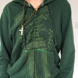 GirlKino Green Hoodie Zipper Jacket Women Vintage Sweatshirt Zip Long Sleeve Harajuku Streetwear Y2K Aesthetic Hip Hop Top Hoodies Zip-Up