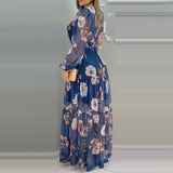GirlKino Summer Femininity New Dress Fashion V-Neck Printing Waist Slimming Mesh Dress Women