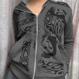 GirlKino Punk Style Sweatshirts Zip Up Long Sleeve Hoodies Coat Autumn Winter Vintage Harajuku Gothic Grunge Clothes Streetwear