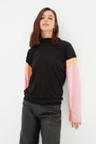 GirlKino With Color Block Loose Sheer Neckline Knitted Sweatshirt TWOAW22SW1761