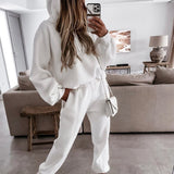 GirlKino Solid Long Sleeve Tops And Pocket Sweatpants Tracksuit Fashion Sports Women 2Pc Set Outfits Casual Loose Hooded Sweatshirt Suit