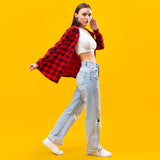 GirlKino Cardigan Casual Plaid Fashion Woman Blouses 2022 Autumn Long Sleeve Pocket Comfort Home Wear Top Sport Streetwear