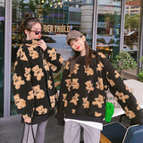 GirlKino Cute Bear Women Hoodies Oversized Couple Chic Zip Up Sweatshirts Loose Thick Warm Fleece Coat Harajuku Casual Pullovers Clothes