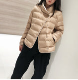 GirlKino Winter Women Stand Collar Ultra Light Short Down Coat 90% White Duck Down Warm Single Breasted Jacket Lady Snow Outwear