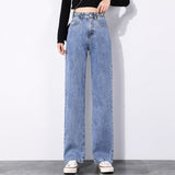 GirlKino Straight Jeans Women Fashion High Waisted Denim Pants Wide Leg Vintage Streetwear Full Length Trousers Spring Summer