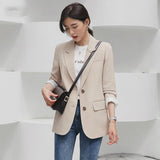 GirlKino New 2022 Autumn Fashion Blazer Jacket Women Casual Korean Pockets Long Sleeve Coat Office Ladies Solid Loose Blazer