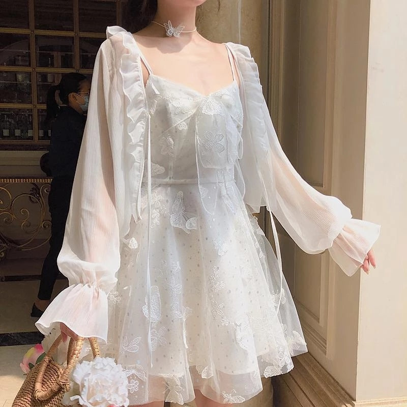 GirlKino  French Fairy Dress Women Elegant Sleeveless Chiffon Mini Dress Casual Floral Print Korean Kawaii Summer Dress Women