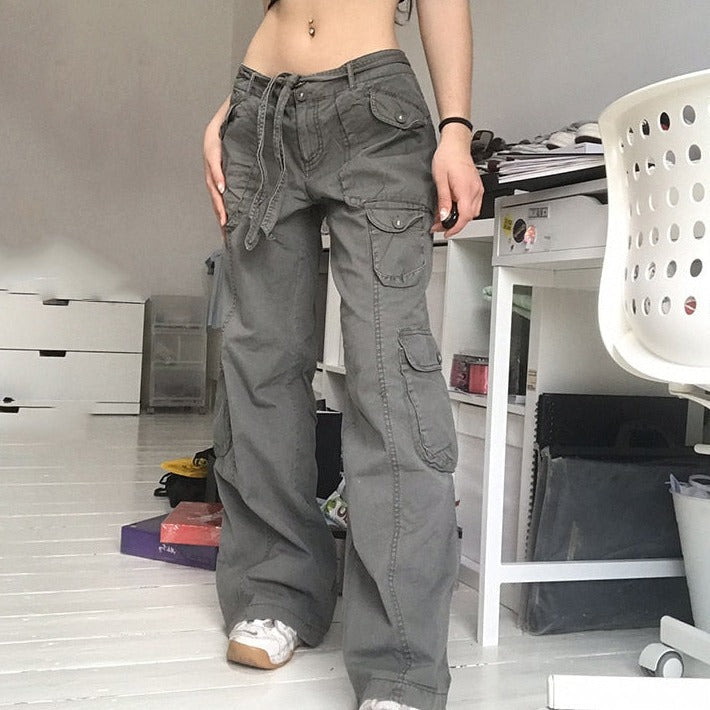 GirlKino Streetwear Retro Loose Cargo Denim Jeans Women Pockets Fashion Fairycore Clothes Casual Vintage Joggers Sweatpants Cuteandpsycho