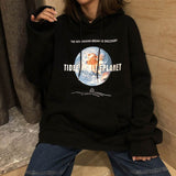 GirlKino Women Harajuku Hoodie Autumn And Winter Plus Velvet Sweatshirt Hip-Hop Planet Printing Fashion Hooded Loose Top Women Sweatshirt