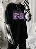 GirlKino Rainbow Sleeve Harajuku T-Shirt Women's Stitching Long Sleeve T-Shirt Stripe Printing O-Neck Chic Tops 2022 Summer Streetwear