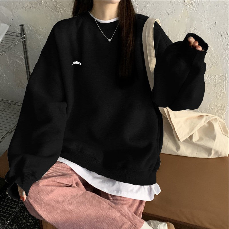 GirlKino Aesthetics Casual Crewneck Sweatshirt  Hoodies Women Letter Fashion Korean Long Sleeve Plush Woman Sweetshirt Egirl Clothes Tops