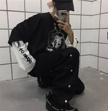 GirlKino Summer Oversized T-Shirt S-5XL Unisex Black And White Stitching Streetwear Fashion Goth Punk Tops Dark Y2K Loose Female T-Shirt