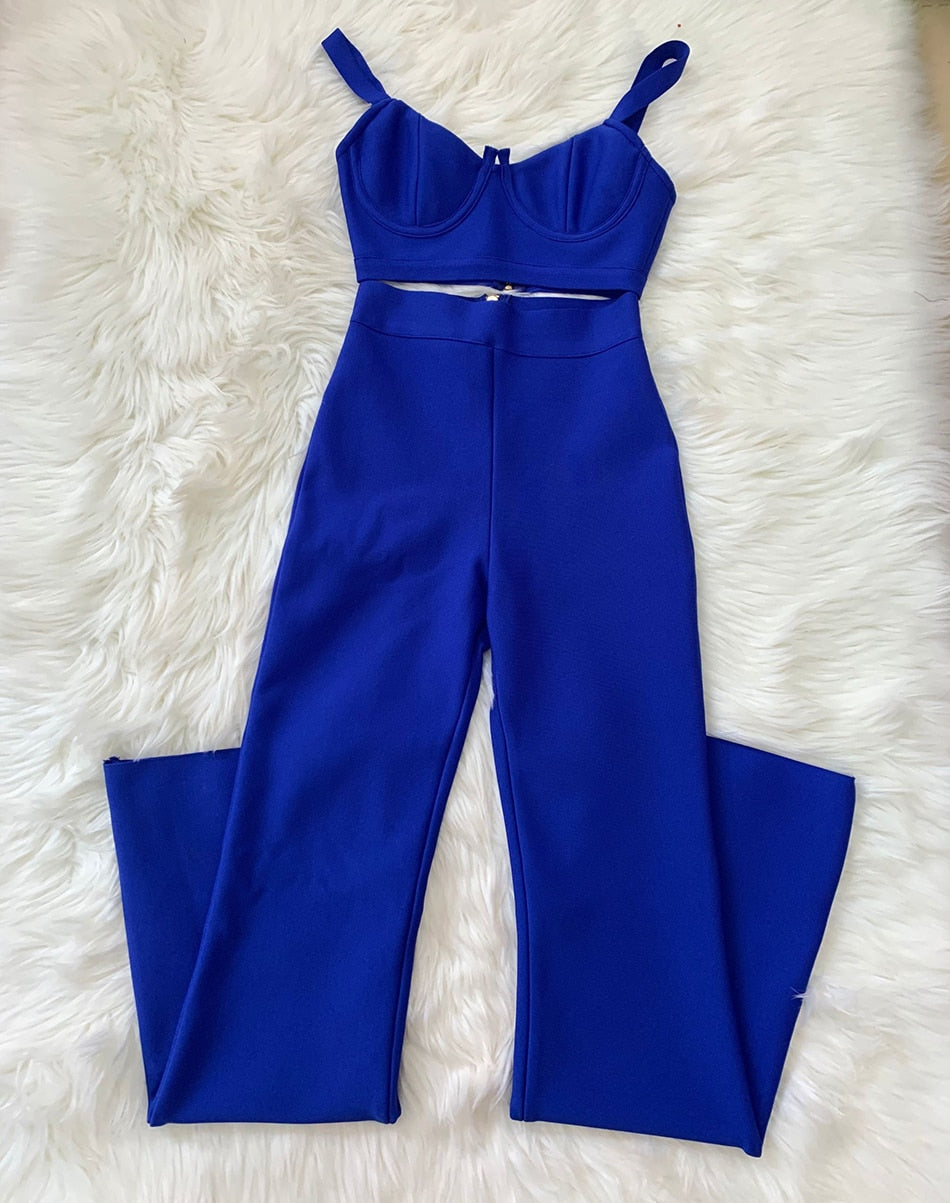 High quality Summer New Women's Set Purple Blue Two Pieces Set Bodycon Rayon Bandage Set Evening Party Sexy Fashion Outfit