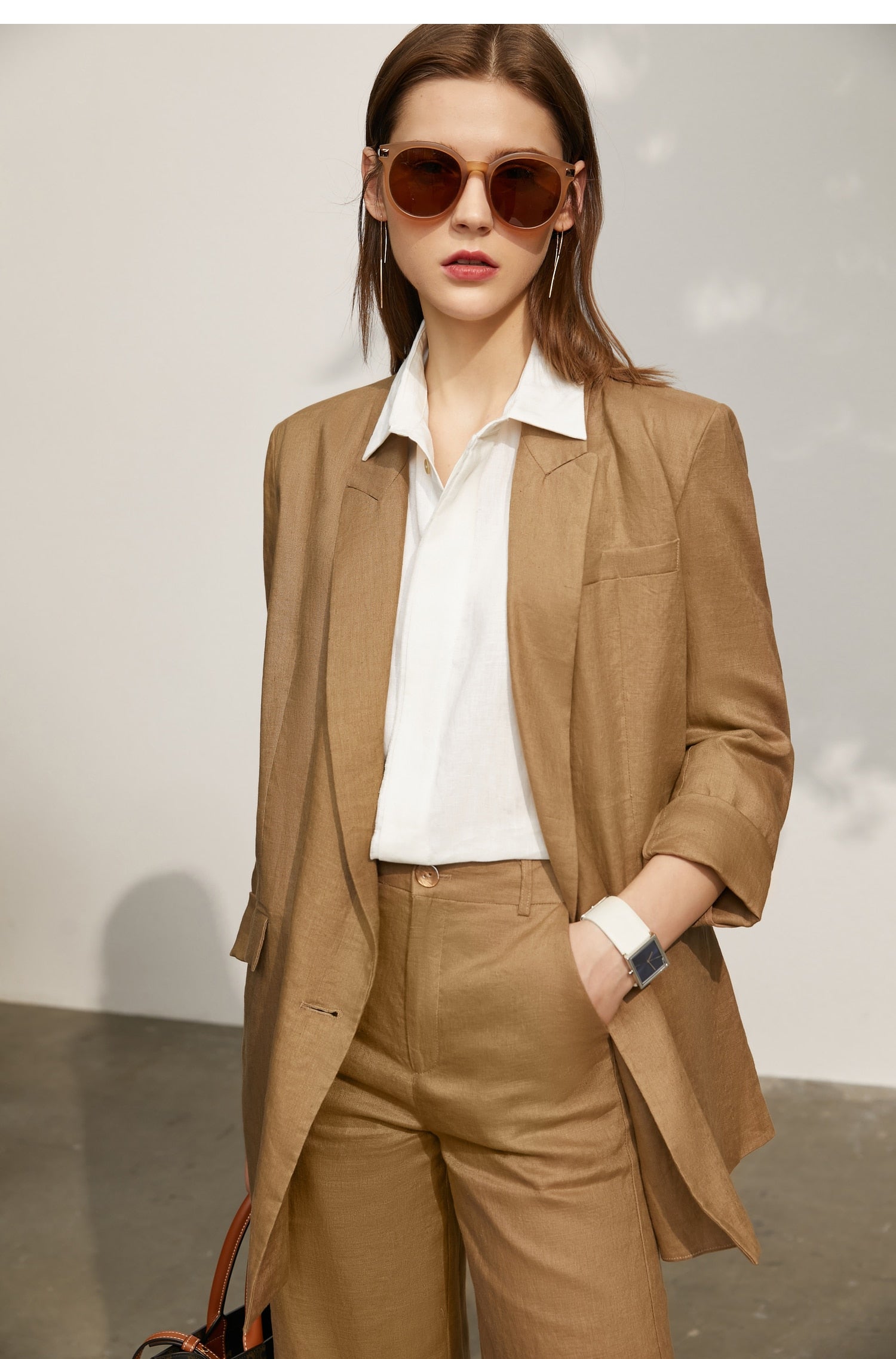 GirlKino Summer Fashion Women's Suit Coat Offical Lady 100%Linen Solid Blazer Women Causal Loose Women's Pants 12140237