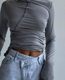 GirlKino Turtleneck Y2K 2022 Long Sleeve T Shirts Women White Autumn Winter Casual Black Basic Gray Sexy Tops 90S Fashion Vintage