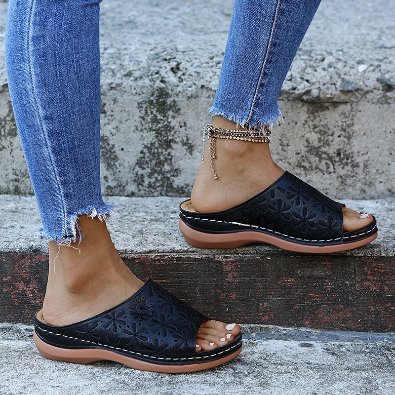 GirlKino 2022 Summer Women Wedge Sandals Premium Orthopedic Open Toe Sandals Vintage Anti-slip Leather Casual Female Platform Retro Shoes