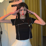 GirlKino Short Sleeve T-Shirt Women's Summer 2022 New Korean Slimp Design High Waist Hot Girl Short O-Neck Top