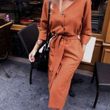 GirlKino Sexy V-Neck Belt Batwing Sleeve Midi Dress Autumn Solid Color High Waist Night Club Party Dresses For Women 2022
