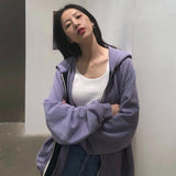 GirlKino Vintage Sweatshirt Women Fashion Long Sleeve Zip Up Hoodies Oversized Printed Thick Jacket Female Clothing Harajuku Pullover New