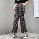 GirlKino Plaid Pants Women Sweatpants High Waisted Trousers Sweat Korean Sweatpants Streetwear Joggers Vintage Fashion Clothes