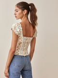 Girlkino 2022 Summer Vintage Prairie Chic Lace-Up Floral Print Camis Spaghetti Strap Slit Elastic Tank Top Zipper Vestido Women