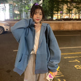GirlKino Zip Up Women Hoodie 2022 Spring  Korean Long Sleeve Purple Sweetshirts Loose Casual Jacket Harajuku Hoodies Chic Female Clothing