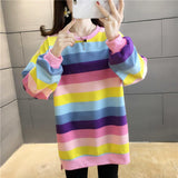 GirlKino Fashion Rainbow Color Sweatshirt Hoodies Women 2022 Loose Long Sleeve Pullover Female Spring Autumn Oversized Harajuku Striped
