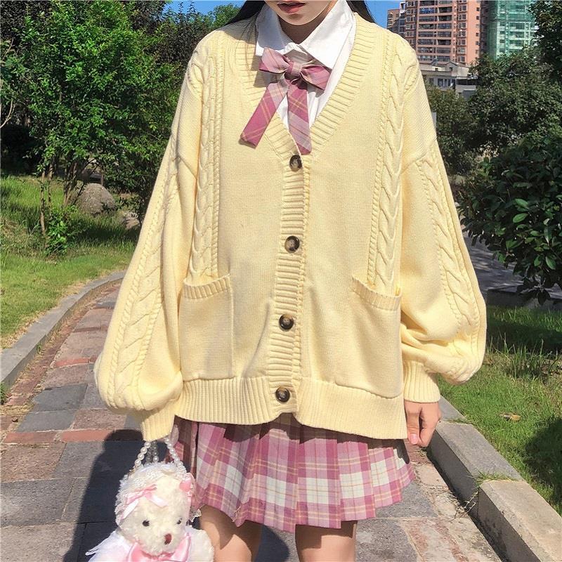 GirlKino Japanese College Uniform Sweater Woman Kawaii Sweter Harajuku Knit Cardigan Student Korean Loose All-Match Jackets Oversized Top