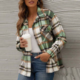 GirlKino Winter Plaid Shirt Jacket For Women Checkered Jacket Coat Casual Long Sleeve Thick Overshirt Turn Down Collar Fashion Outerwear