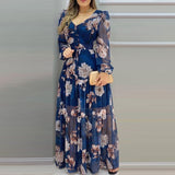GirlKino Summer Femininity New Dress Fashion V-Neck Printing Waist Slimming Mesh Dress Women
