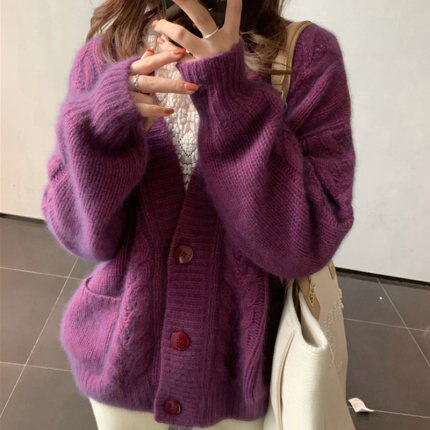 GirlKino Fall Women Clothing Oversize Womens Sweaters Autumn Vintage Loose Winter Sweater Knitted Women Cardigan Knit Button Maxi