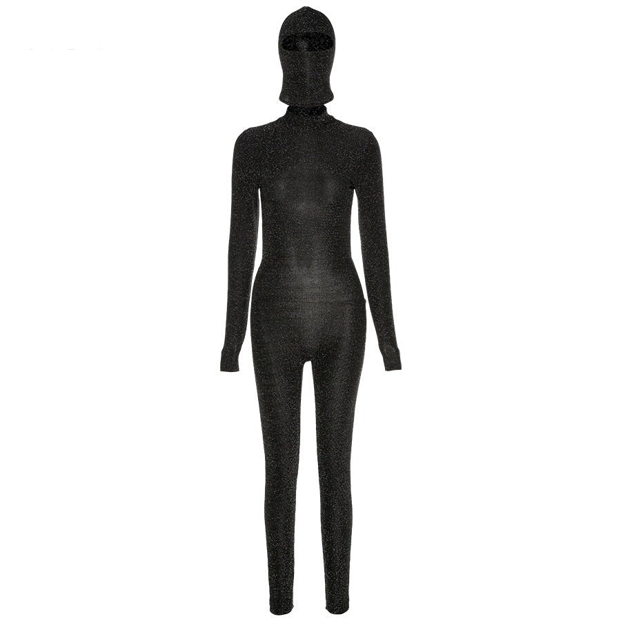 Kliou Shiny Outstanding Bodycon Hooded Jumpsuit Women Long Sleeve Sexy Backless Fashion Streetwear Skinny Slim Female Overall
