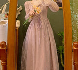 GirlKino French Vintage Fairy Dress Women Count Lace-Up Korean Party Midi Dress Retro Casual Elegant Princess Dress 2022 Long Sleeve Slim
