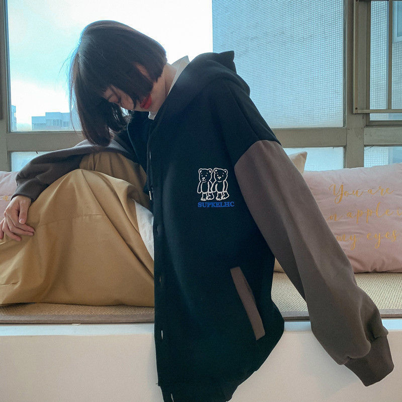 GirlKino Harajuku Oversized Kawaii Bear Vintage Hoodies Sweatshirt Streetwear Women Print Studentfashion Korean Fashion Chic Loose Top