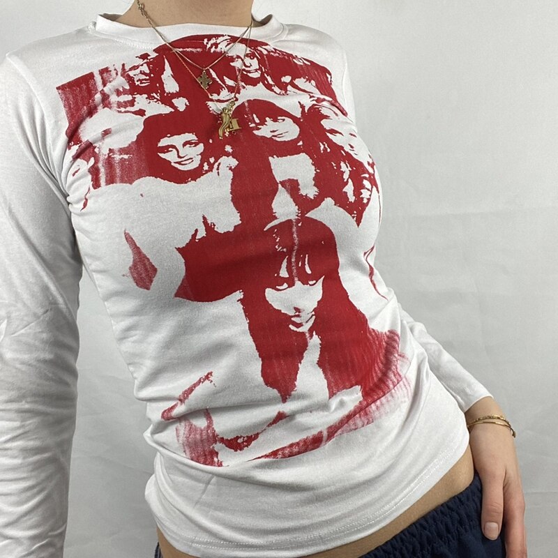 GirlKino Y2K Aesthetic Autumn Long Sleeve T-Shirt 90S Vintage Female Crop Top Women Tees Punk Grunge Gothic Clothes Harajuku Streetwear