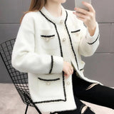 GirlKino Winter Cashmere Cardigan For Women Mink Knitted Sweater Retro O Neck Cardigan Coat Casual Loose Korean Knitwear Jersey Mujer
