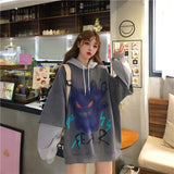 GirlKino Oversized Hoodie Autumn Winter Women's Long Sleeve Warm Harajuku Sweatshirt Pullover Streetwear Purple Monster Print Jacket Tops