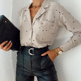GirlKino Casual Pocket Polka Dot Women Blouse Spring Autumn Long Sleeve Turn Down Collar Office Lady Fashion Tops New
