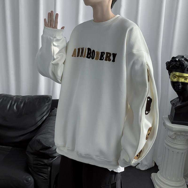 GirlKino Oversized Sweatshirts Vintage Womens Spring Autumn Hoodies Clothes Couple Loose Casual Embroidery Bear Long Sleeve Pullover Tops