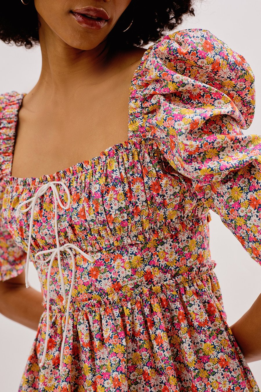 Girlkino 2022 Floral Print Puff Sleeve  Summer Dress Women Vestidos De Fiesta De Noche Vestidos Party Mini Dress