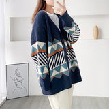 GirlKino 2022 Jacquard Knitted Cardigan Lazy Style Loose Outer Jacket V-Neck Jumper Button-Up All-Match Female Loose Top Autumn Winter