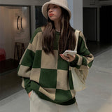 GirlKino Vintage Green Grandpa Sweater Women Casual Oversize Pullover Female Autumn Winter Korean Style O-Neck Warm Loose Knitted Jumpers