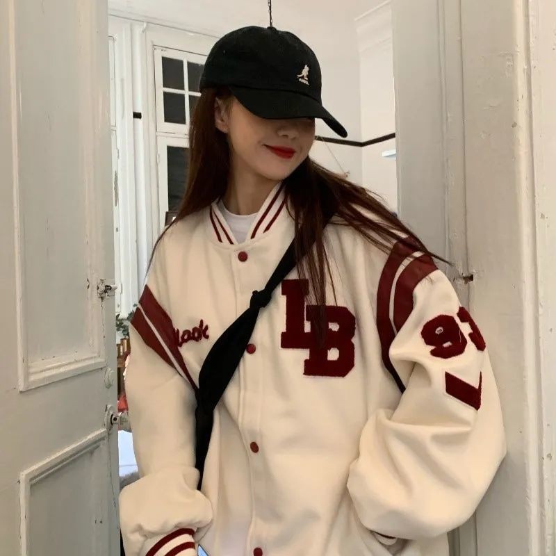 GirlKino Streetwear Letter Embroidery Sweatshirt Hoodies 2022 Autumn Korean Fashion Clothes Tops Female Baseball Uniform Women Sweetshirt
