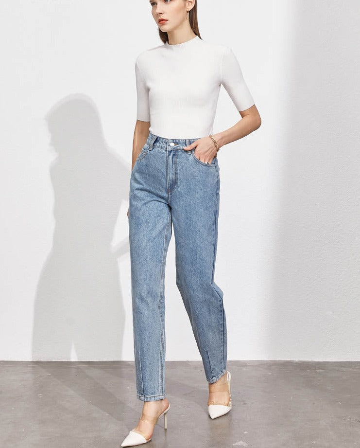 GirlKino Jeans For Women High Waist Denim Pants 100% Cotton Straight Casual Pants Autumn Female Jeans Pants 12170499
