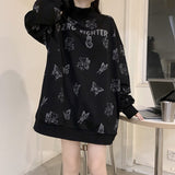 GirlKino Gothic Sweatshirt Women Butterfly Funny Print 2022 Autumn Fashion Tops High Street Punk Style Harajuku Turtleneck Pullover