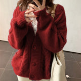 GirlKino Fall Women Clothing Oversize Womens Sweaters Autumn Vintage Loose Winter Sweater Knitted Women Cardigan Knit Button Maxi