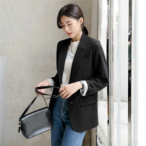 GirlKino New 2022 Autumn Fashion Blazer Jacket Women Casual Korean Pockets Long Sleeve Coat Office Ladies Solid Loose Blazer