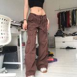 GirlKino Streetwear Retro Loose Cargo Denim Jeans Women Pockets Fashion Fairycore Clothes Casual Vintage Joggers Sweatpants Cuteandpsycho