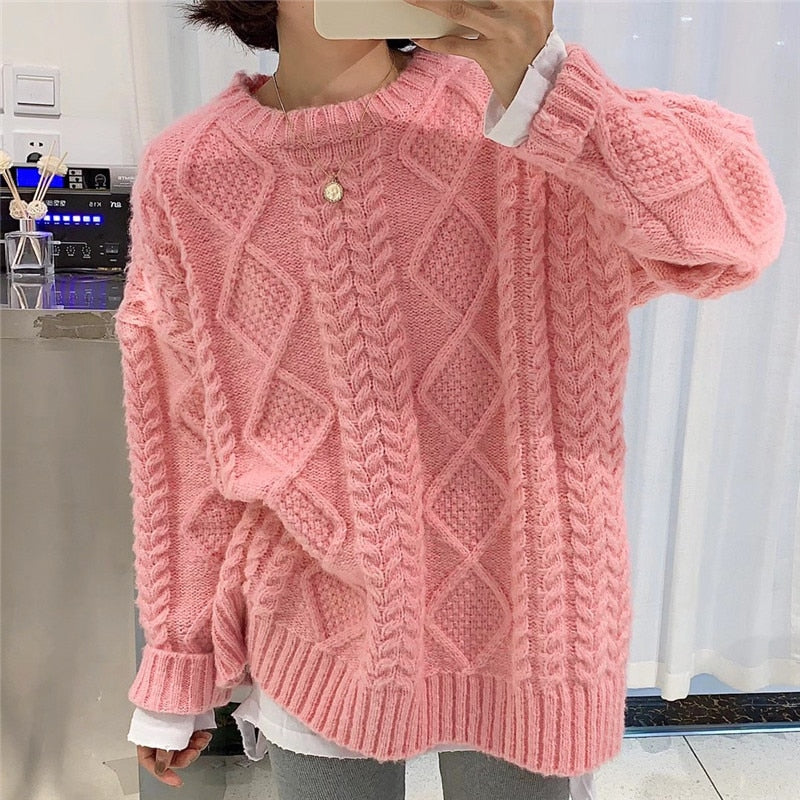 GirlKino Winter Womens Sweaters Fall  Women Clothing Knitted Loose Sweater Knitting Wool Oversize Pullover Woman Sweaters Girls Thick